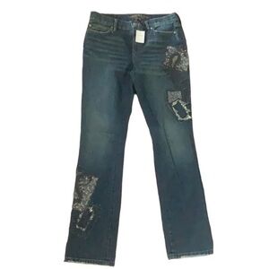 Ralph Lauren modern slim indigo embroidered patchwork distressed blue jeans